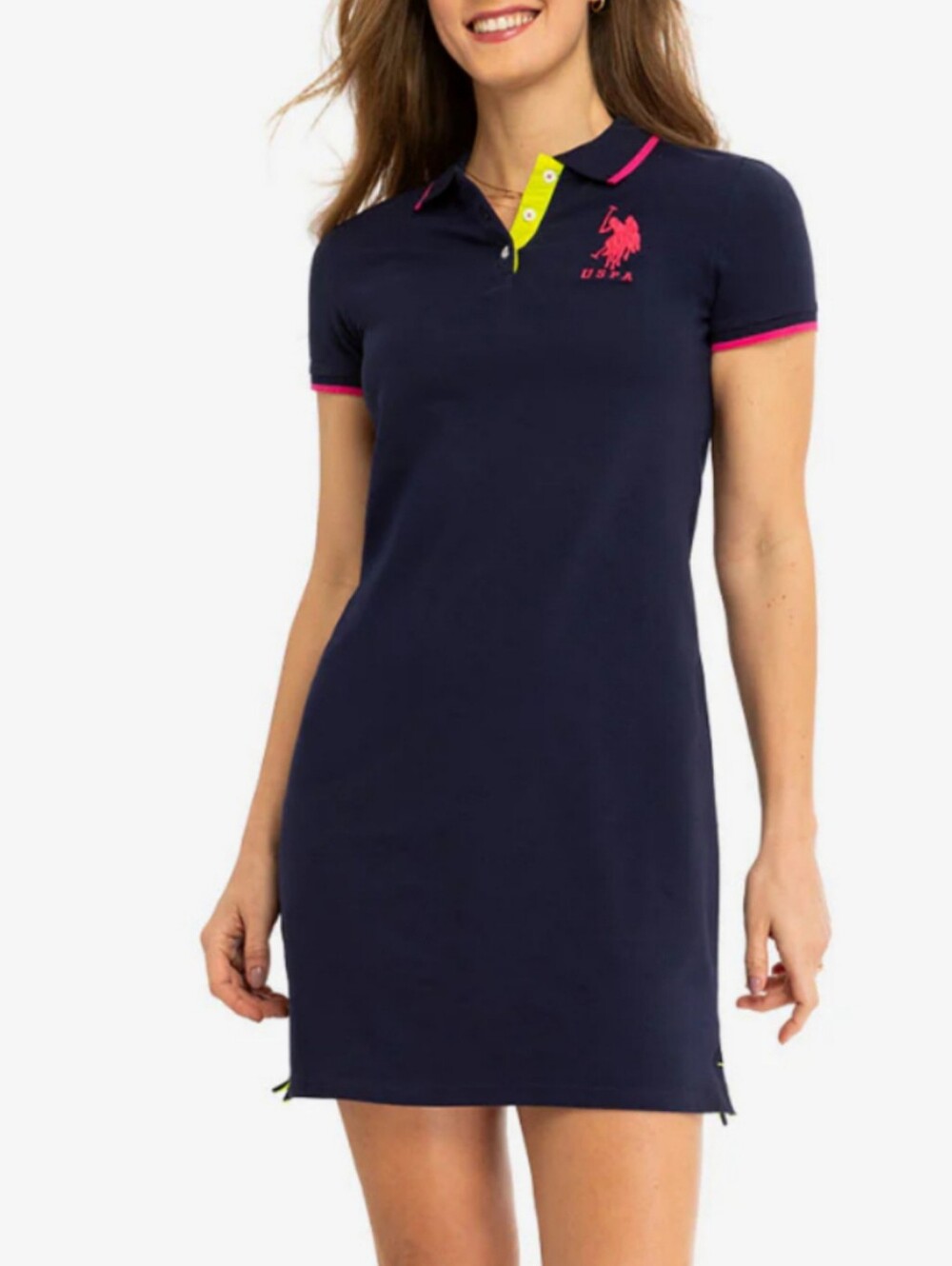US Polo Assn Triple Crown Polo Dress XL Navy Pink Neon USPA Sporty Gorpcore NWOT